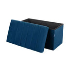 Ottoman de rangement d'appoint capitonné en velours bleu, cube de 40 cm avec couvercle amovible