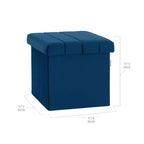 Ottoman de rangement d'appoint capitonné en velours bleu, cube de 40 cm avec couvercle amovible
