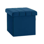 Seville Classics Blue Velvet Cushioned Accent Storage Ottoman