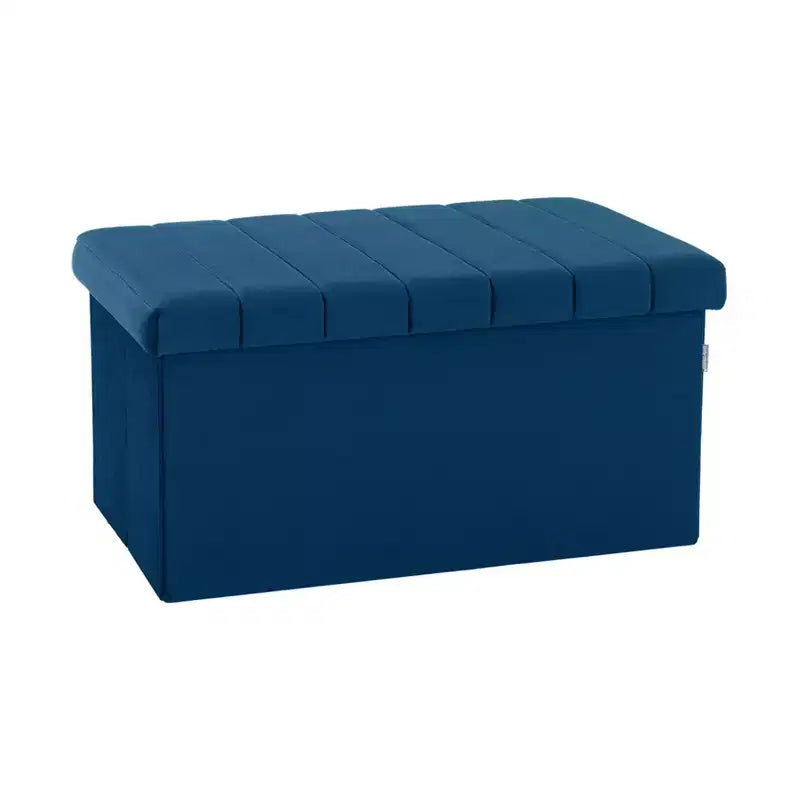 Blue Velvet Cushioned Accent Storage Ottoman, 15.7" Cube with Removable Lid
