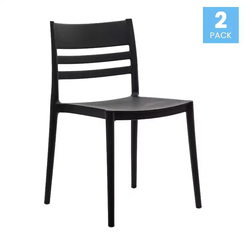Set of 2 Indoor-Outdoor Stacking Patio Chairs with Slatted Backrest, All-Weather Resin