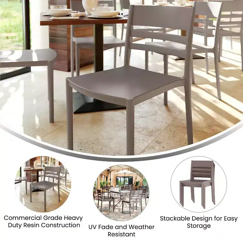 Set of 2 Indoor-Outdoor Stacking Patio Chairs with Slatted Backrest, All-Weather Resin