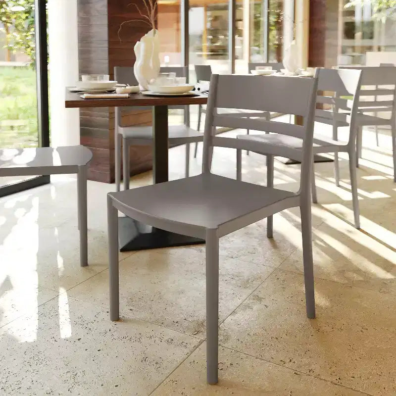 Set of 2 Indoor-Outdoor Stacking Patio Chairs with Slatted Backrest, All-Weather Resin