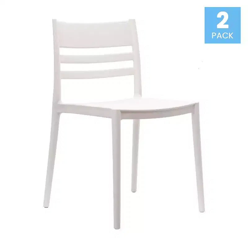 Set of 2 Indoor-Outdoor Stacking Patio Chairs with Slatted Backrest, All-Weather Resin