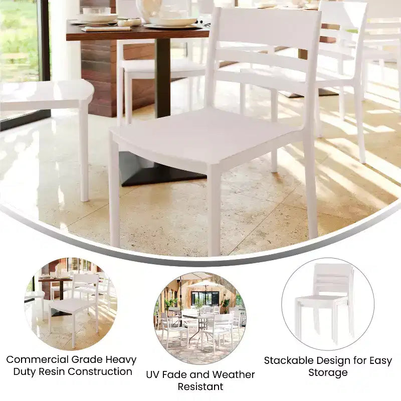 Set of 2 Indoor-Outdoor Stacking Patio Chairs with Slatted Backrest, All-Weather Resin