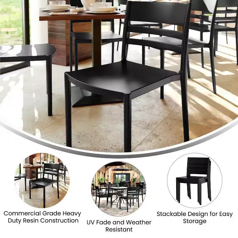Set of 2 Indoor-Outdoor Stacking Patio Chairs with Slatted Backrest, All-Weather Resin