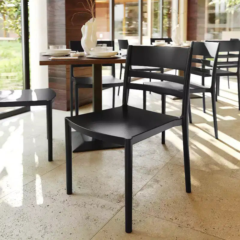 Set of 2 Indoor-Outdoor Stacking Patio Chairs with Slatted Backrest, All-Weather Resin
