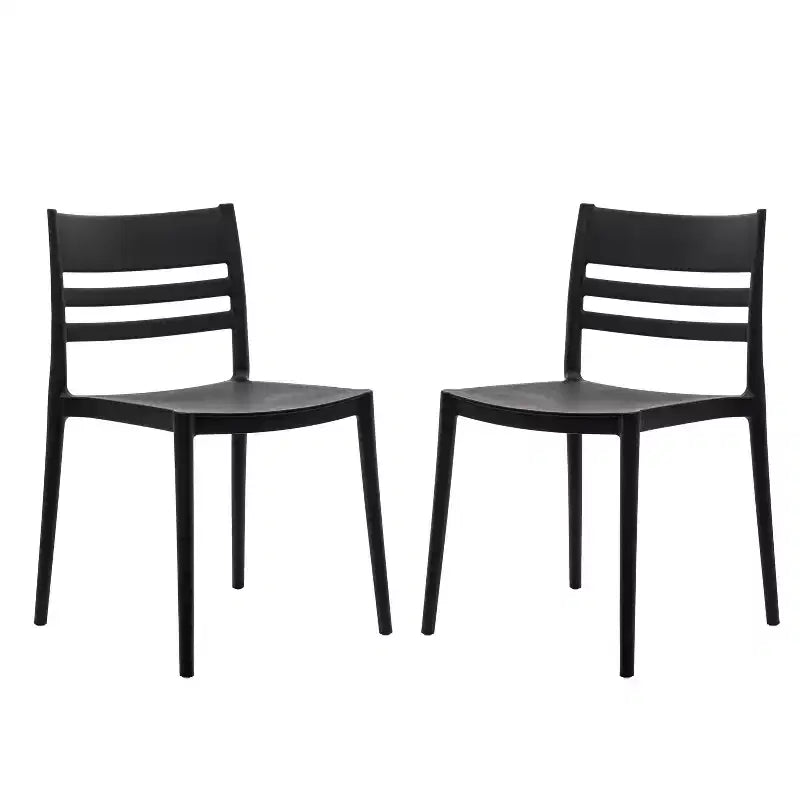 Set of 2 Indoor-Outdoor Stacking Patio Chairs with Slatted Backrest, All-Weather Resin