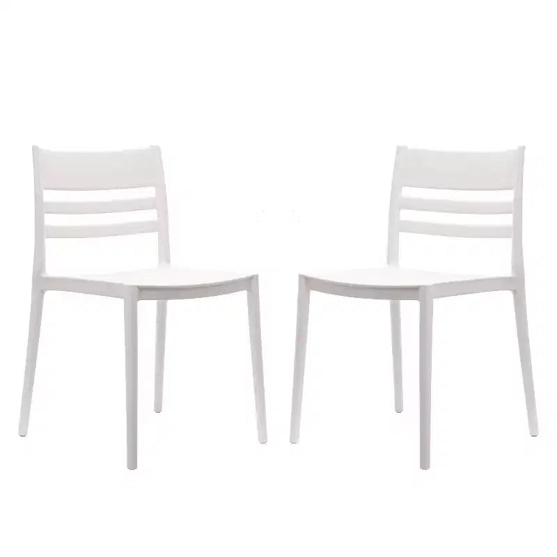 Set of 2 Indoor-Outdoor Stacking Patio Chairs with Slatted Backrest, All-Weather Resin