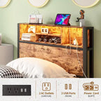 Cadre de lit plateforme en métal de taille double avec tête de lit de rangement, lumières LED et station de charge