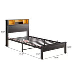 Cadre de lit plateforme en métal de taille double avec tête de lit de rangement, lumières LED et station de charge