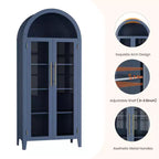 Meuble de cuisine à arcades - Étagère de présentation de ferme à 5 niveaux avec étagère réglable et 2 grandes portes en verre, placard de rangement polyvalent