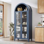 Arched Kitchen Pantry Cabinet - Farmhouse 5 Tier Display Shelf with Adjustable Shelf and 2 Large Glass Doors, Versatile Storage Cupboard