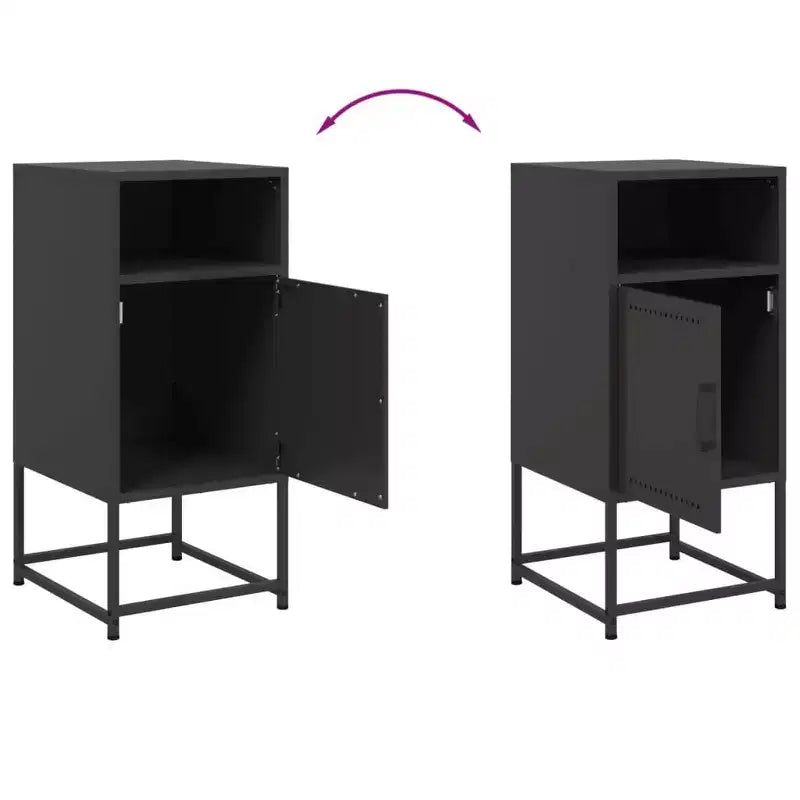 Industrial Steel Bedside Cabinet Nightstand with Adjustable Shelf - Black, 15.4"x14.2"x30.7"