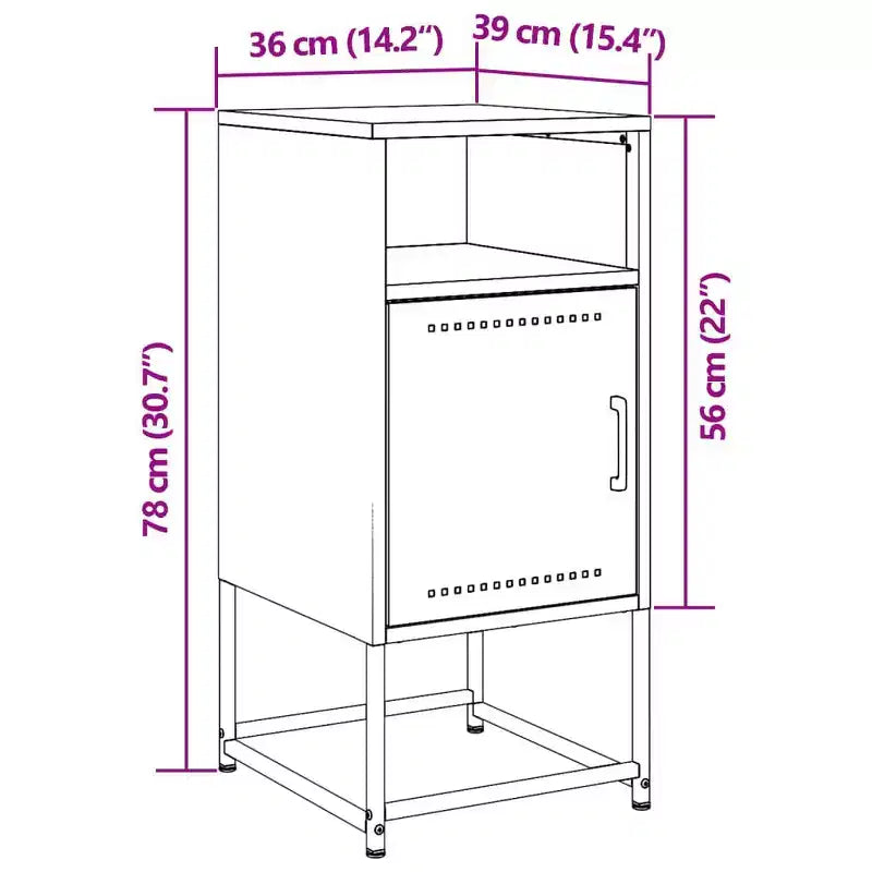 Industrial Steel Bedside Cabinet Nightstand with Adjustable Shelf - Black, 15.4"x14.2"x30.7"