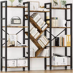 4-layer Bookshelves, Large Wooden Bookcases, Open Display Racks for Living Rooms and Bedrooms, Modern Bookshelf Metal-framed Furniture, Brown.