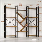 Étagères à 4 niveaux, Grandes bibliothèques en bois, Présentoirs ouverts pour salons et chambres, Bibliothèque moderne avec cadre en métal, Marron.