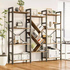 Étagères à 4 niveaux, Grandes bibliothèques en bois, Présentoirs ouverts pour salons et chambres, Bibliothèque moderne avec cadre en métal, Marron.