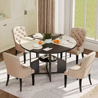 Table à manger ronde pour 4 à 6 personnes - Table de cuisine moderne de style ferme en bois avec étagère de rangement, plateau étanche, meubles de coin repas