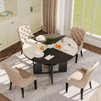 Table à manger ronde pour 4 à 6 personnes - Table de cuisine moderne de style ferme en bois avec étagère de rangement, plateau étanche, meubles de coin repas