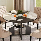 Table à manger ronde pour 4 à 6 personnes - Table de cuisine moderne de style ferme en bois avec étagère de rangement, plateau étanche, meubles de coin repas