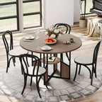 Table à manger ronde pour 4 à 6 personnes - Table de cuisine moderne de style ferme en bois avec étagère de rangement, plateau étanche, meubles de coin repas
