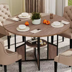 Table à manger ronde pour 4 à 6 personnes - Table de cuisine moderne de style ferme en bois avec étagère de rangement, plateau étanche, meubles de coin repas