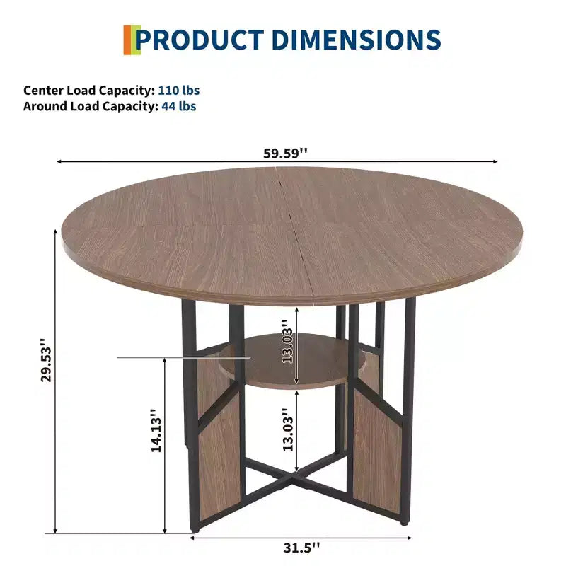 Round Dining Table for 4-6 People - Modern Farmhouse Wooden Circle Kitchen Table with Storage Shelf, Waterproof Tabletop Breakfast Nook Furniture