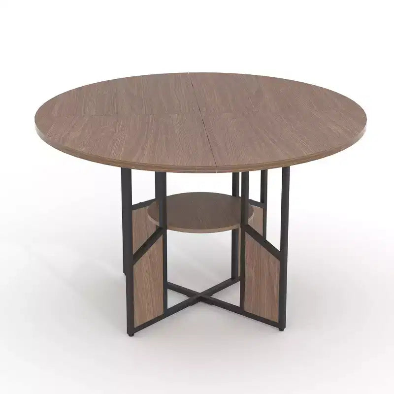 Round Dining Table for 4-6 People - Modern Farmhouse Wooden Circle Kitchen Table with Storage Shelf, Waterproof Tabletop Breakfast Nook Furniture