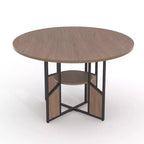 Table à manger ronde pour 4 à 6 personnes - Table de cuisine moderne de style ferme en bois avec étagère de rangement, plateau étanche, meubles de coin repas