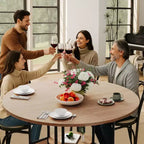Round Dining Table for 4-6 People - Modern Farmhouse Wooden Circle Kitchen Table with Storage Shelf, Waterproof Tabletop Breakfast Nook Furniture