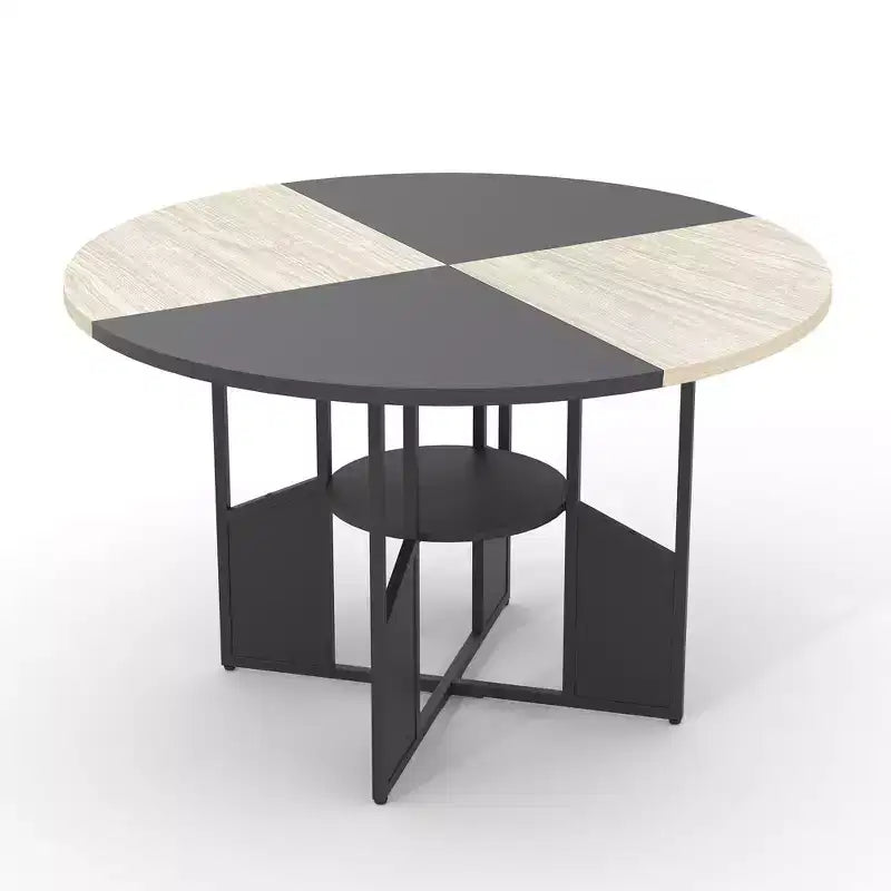 Round Dining Table for 4-6 People - Modern Farmhouse Wooden Circle Kitchen Table with Storage Shelf, Waterproof Tabletop Breakfast Nook Furniture