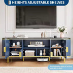 Meuble TV en MDF motif vague, 4 portes, 70" (178 cm), grand centre de divertissement de luxe, étagères réglables