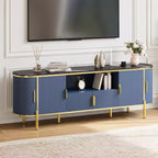 Meuble TV en MDF motif vague, 4 portes, 70" (178 cm), grand centre de divertissement de luxe, étagères réglables