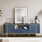 Meuble TV en MDF motif vague, 4 portes, 70" (178 cm), grand centre de divertissement de luxe, étagères réglables