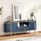 Meuble TV en MDF motif vague, 4 portes, 70" (178 cm), grand centre de divertissement de luxe, étagères réglables