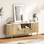 Meuble TV en MDF motif vague, 4 portes, 70" (178 cm), grand centre de divertissement de luxe, étagères réglables
