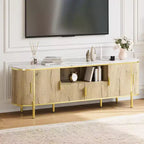 Meuble TV en MDF motif vague, 4 portes, 70" (178 cm), grand centre de divertissement de luxe, étagères réglables