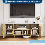 Meuble TV en MDF motif vague, 4 portes, 70" (178 cm), grand centre de divertissement de luxe, étagères réglables