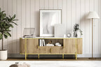 MDF Round Wave Pattern Four-Door TV Stand 70 Large Luxury Entertainment Center, Adjustable Shelves
