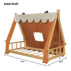 Lit à baldaquin en forme de maison double/complet avec tente et décor lumineux - Lit plateforme pour enfants et adolescents