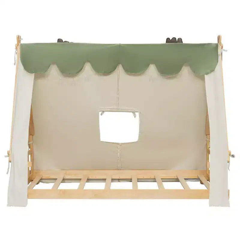 Twin/Full House-Shaped Floor Canopy Bed with Tent & Light Decor - Kids & Teens Platform Bed