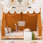 Okak Twin/Full House-Shaped Floor Canopy Beds with Tent & Light Decor,Platform Bed Frame for Kids,Teens,No Spring Box Needed