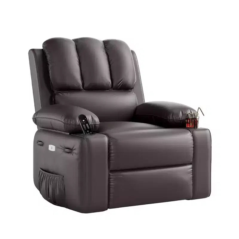 Massage Recliner Chair for Adults, Swivel Rocker with Heat, PU Leather, Remote, Cup Holders, Side Pocket, Wide Recliner for Living Room, Bedroom