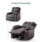 Fauteuil de massage inclinable pour adultes, basculeur pivotant avec chauffage, cuir PU, télécommande, porte-gobelets, poche latérale, large fauteuil inclinable pour salon, chambre à coucher