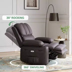 Fauteuil de massage inclinable pour adultes, basculeur pivotant avec chauffage, cuir PU, télécommande, porte-gobelets, poche latérale, large fauteuil inclinable pour salon, chambre à coucher