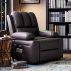 Fauteuil de massage inclinable pour adultes, basculeur pivotant avec chauffage, cuir PU, télécommande, porte-gobelets, poche latérale, large fauteuil inclinable pour salon, chambre à coucher