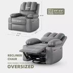 Fauteuil de massage inclinable pour adultes, basculeur pivotant avec chauffage, cuir PU, télécommande, porte-gobelets, poche latérale, large fauteuil inclinable pour salon, chambre à coucher