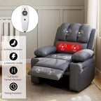 Fauteuil de massage inclinable pour adultes, basculeur pivotant avec chauffage, cuir PU, télécommande, porte-gobelets, poche latérale, large fauteuil inclinable pour salon, chambre à coucher