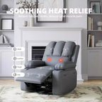 Fauteuil de massage inclinable pour adultes, basculeur pivotant avec chauffage, cuir PU, télécommande, porte-gobelets, poche latérale, large fauteuil inclinable pour salon, chambre à coucher